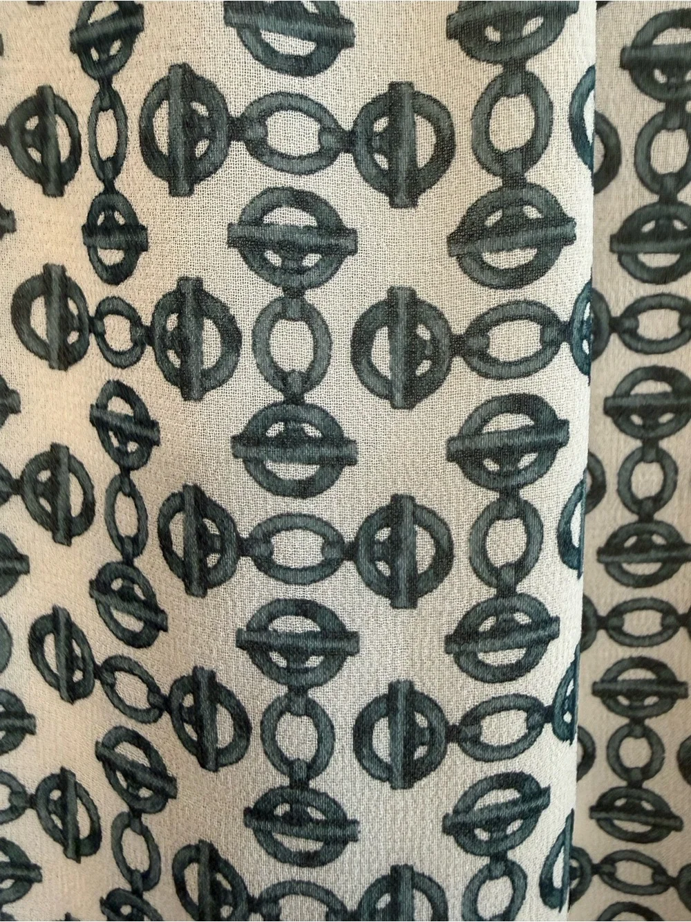 Tory Burch White and Navy Geometric Tie-Neck Sleeveless Top